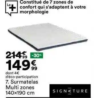BUT Surmatelas multi zones 140x190cm signature offre
