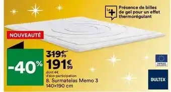 BUT Surmatelas memo 3 140x190 cm offre