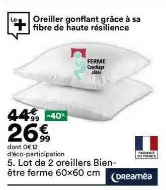 BUT Lot de 2 oreillers bien-être ferme dreaméa offre