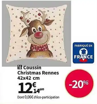 Coussin christmas rennes 42x42 cm