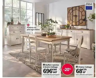 Buffet 3 portes 3 tiroirs cottage chaise cottage
