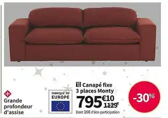 Conforama Canapé fixe 3 places monty offre