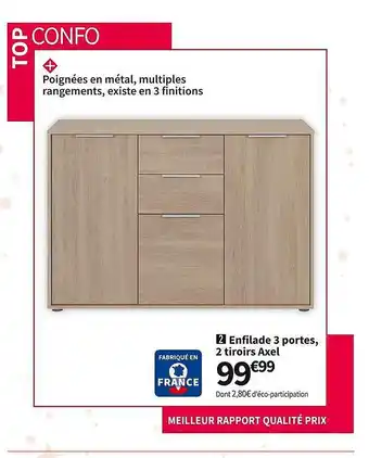Conforama Enfilade 3 portes 2 tiroirs axel offre