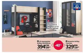 Conforama Lit mezzanine artley 90x200 cm armoire artley 3 portes offre
