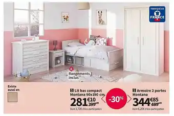 Conforama Lit bas compact montana 90x190 cm armoire 2 portes montana offre