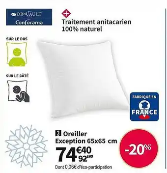 Conforama Oreiller exception 65x65 cm offre
