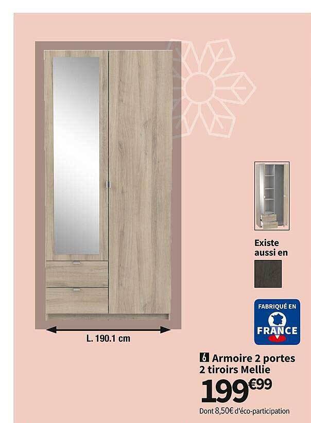 Promo Armoire 2 portes 2 tiroirs mellie chez Conforama