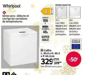 Conforama Whirlpool coffre l. 80.6 x h. 86.5 x p. 64.2 cm offre