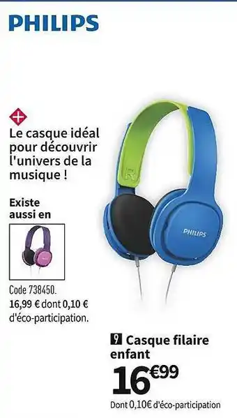 Conforama Philips casque filaire enfant offre