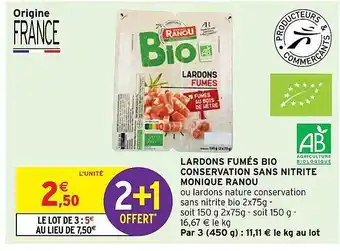 Intermarché Express Lardons fumés bio conservation sans nitrite monique ranou offre