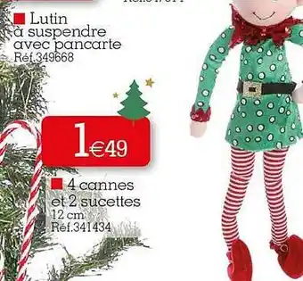 Lutin à suspendre avec pancarte, 4 cannes et 2 sucettes