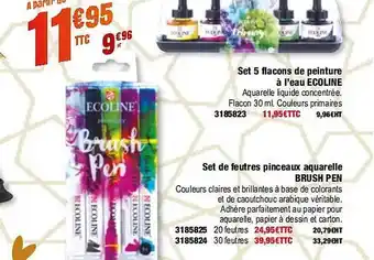 Plein ciel Set 5 flacons de peinture à l'eau ecoline, set de feutres pinceaux aquarelle brush pen offre