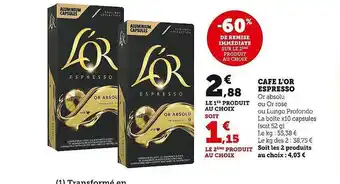 Café l'or espresso -60% de remise immédiate sur le 2ème produit au choix