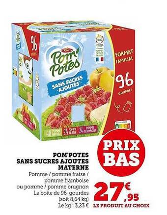 Super U Pom-potes sans sucres ajoutés materne offre