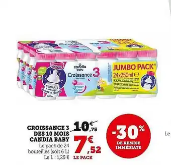 Super U Croissance 3 des 10 mois candia baby -30% de remise immédiate offre