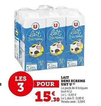 Super U Lait demi écrémé uht u offre