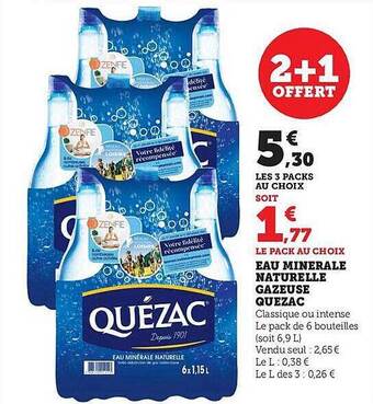Hyper U Eau minérale naturelle gazeuse quézac offre