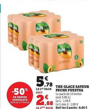 Hyper U Thé glacé saveur pêche fuzetea offre