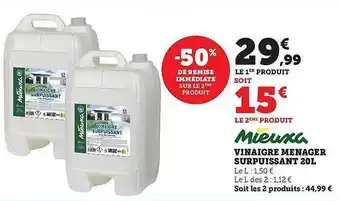 Hyper U Vinaigre ménager surpuissant 20l mieuxa offre