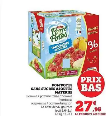 Hyper U Pom'potes sans sucres ajoutés materne offre