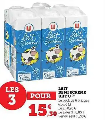 Hyper U Lait demi-écrémé uht u offre
