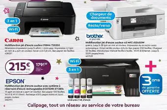 Calipage Multifonction jet d'encre couleur pixma ts3350 canon, multifonction jet d'encre couleur a3 mfc-j5345dw brother at your side, offre