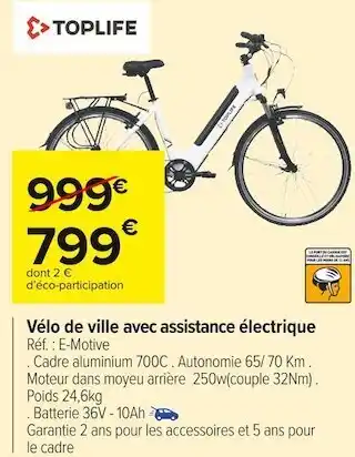 Carrefour Market Toplife vélo de ville avec assistance électrique offre