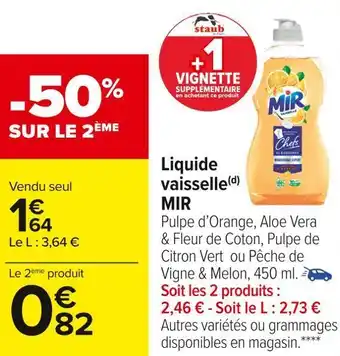 Carrefour Market Mir liquide vaisselle offre