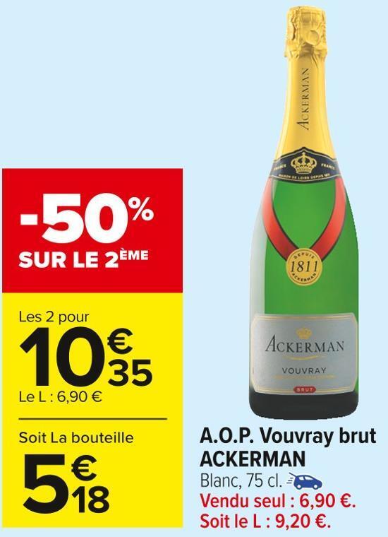 Promo Ackerman a.o.p. vouvray brut chez Carrefour Market
