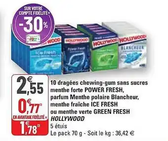 G20 10 dragées chewing-gum sans sucres menthe forte power fresh, parfum menthe polaire blancheur, menthe fraîche ice fresh ou men offre