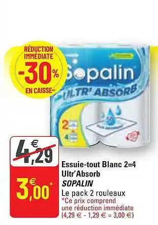 G20 Essuie-tout blanc 2=4 ultr'absorb sopalin offre