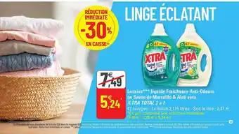 G20 Lessive liquide fraîcheur+ anti-odeurs ou savon de marseille & aloé vera x-tra total 3+1 offre