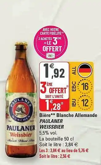 G20 Bière blanche allemande paulaner weissbier offre