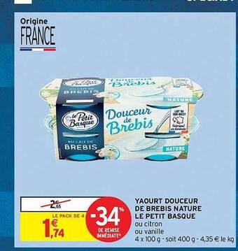 Intermarché Hyper Yaourt douceur de brebis nature le petit basque offre