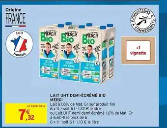 Intermarché Hyper Lait uht demi-écrémé bio merci offre