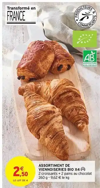 Intermarché Hyper Assortiment de viennoiseries bio x4 offre