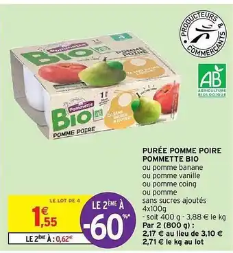 Intermarché Hyper Purée pomme poire pommette bio offre