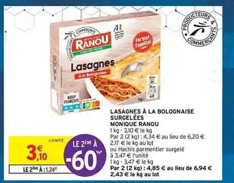 Lasagnes à la bolognaise surgelées monique ranou