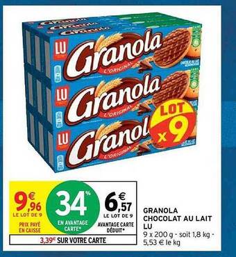 Intermarché Hyper Granola chocolat au lait lu offre