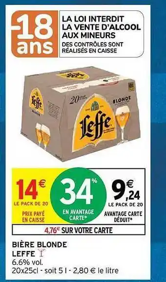 Intermarché Hyper Bière blonde leffe offre