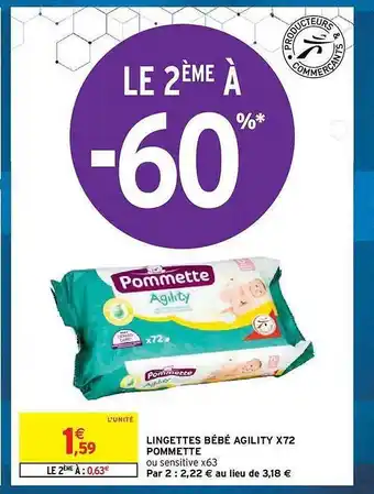 Intermarché Hyper Lingettes bébé agility x72 pommette offre