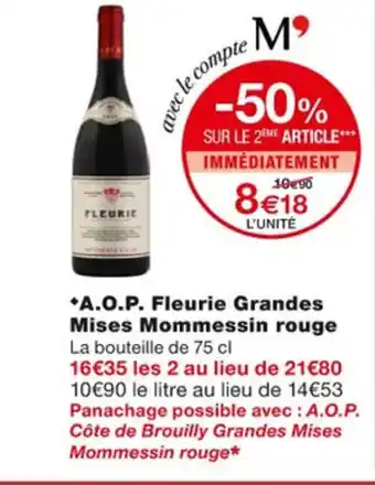 Monoprix A.O.P. fleurie grandes mises mommessin rouge offre