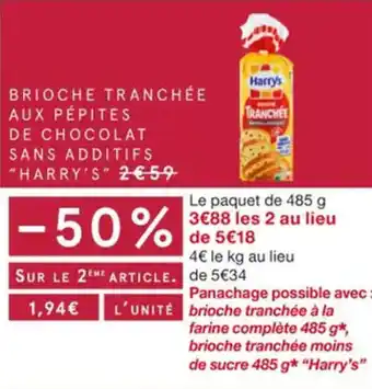 Monoprix Brioche tranchée aux pépites de chocolat sans additifs HARRY'S offre