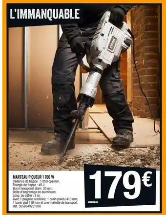 Brico Dépôt Marteau piqueur 1 700 w offre