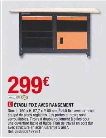 Brico Dépôt Établi fixe avec rangement offre
