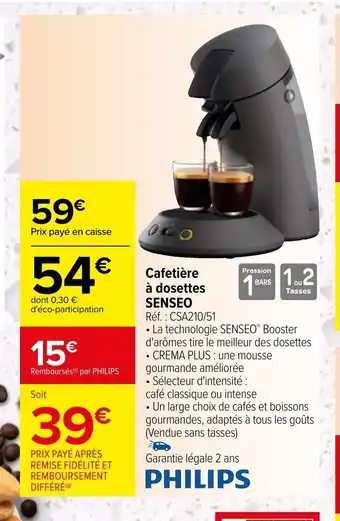 Carrefour Market Philips Cafetière à Dosettes Senseo offre