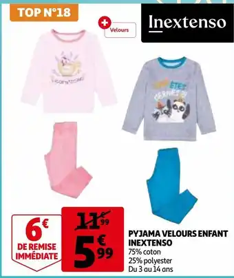 Auchan Pyjama velours enfant inextenso offre