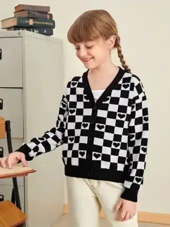 SheIn Shein fille cardigan à motif cœur à carreaux offre