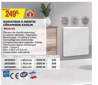 Bricomarché Radiateur à inertie céramique kaolin noirot offre