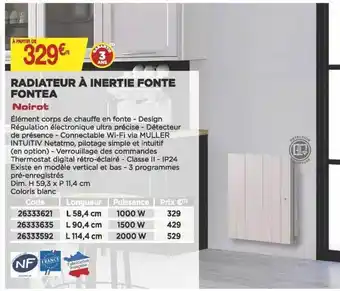 Bricomarché Radiateur à inertie fonte fontea noirot offre